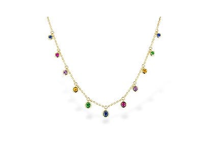 Multi-Color Sapphire & Green Garnet Necklace - 14k yellow gold